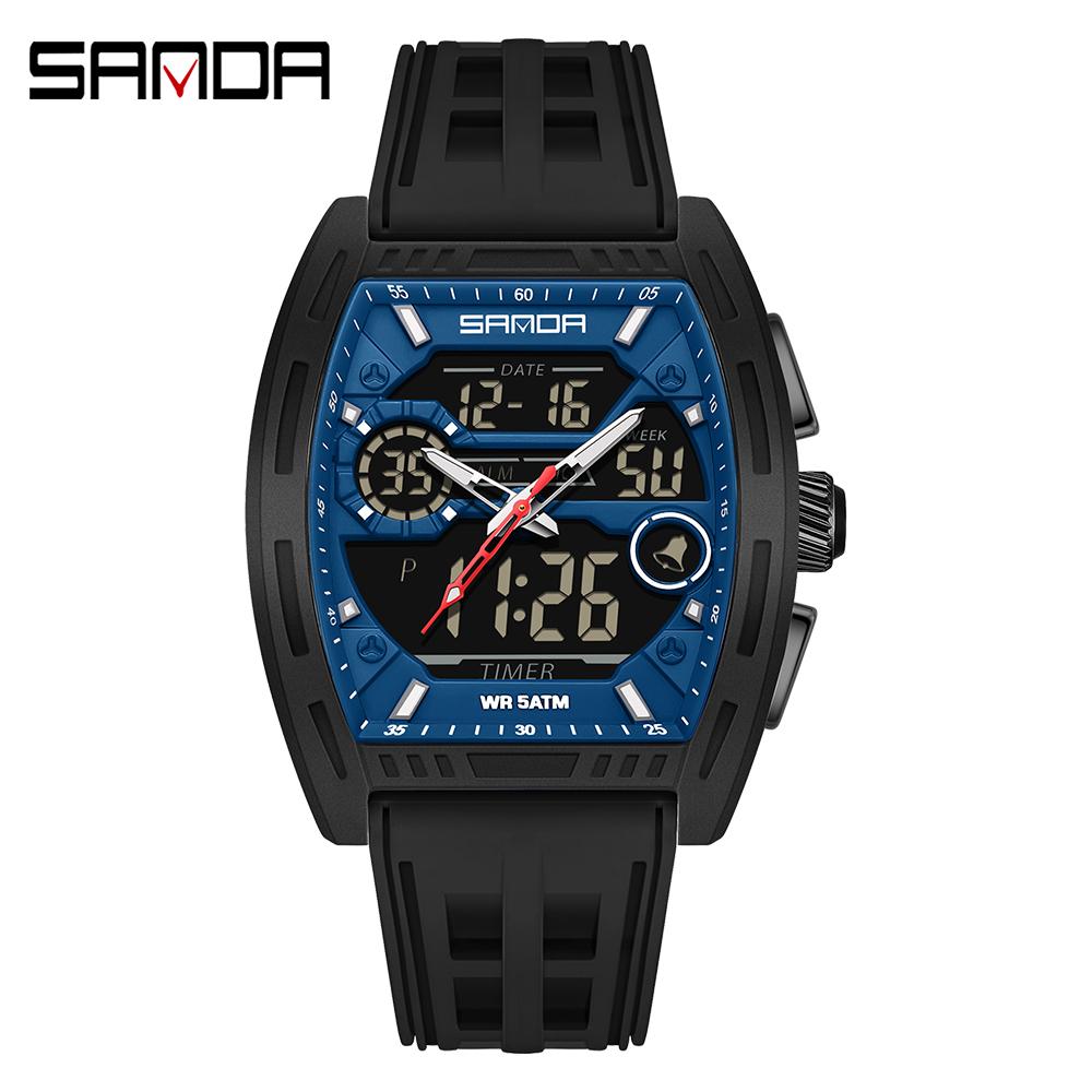 SANDA 6321 new electronic watch digital multifunctional fashion trend men's watch silicone waterproof alarm clock men's watch