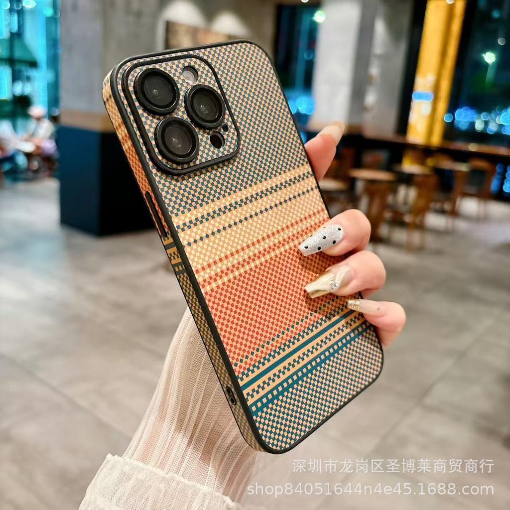 Applicable To iPhone17 Mobile Phone Case Texture Carbon Fiber Pattern with Its Own Lens Film iPhone16 Anti-drop Hard Protective Case