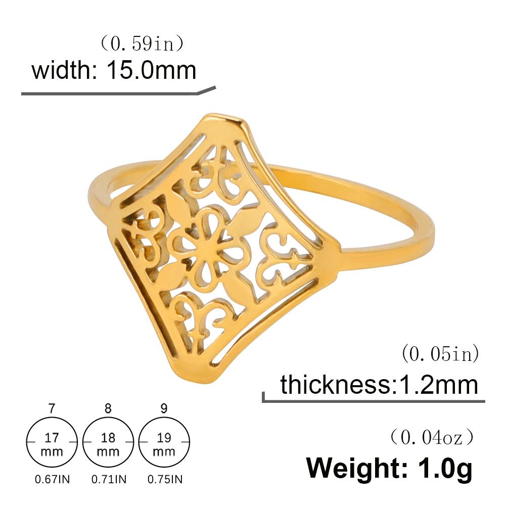 Lucktune Hollow Filigree Flower Rings Stainless Steel Gold Color Ring For Woman Vintage Aesthetic Boho Jewelry Wedding Gift
