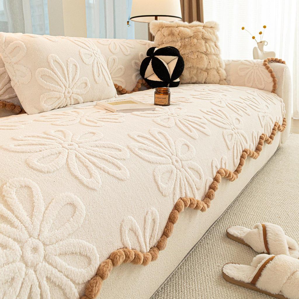 Solid Color Simple Sofa Cover Winter New High-End Plush Heat-Retaining Warm Irregular Cushion Fixed Non-Slip Durable Sofa Cover