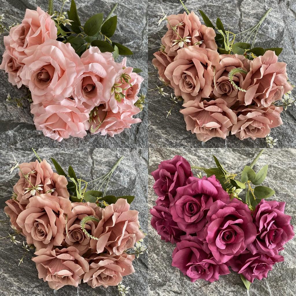 Realistic Fake Flower Arrangement 7 Stems Rose Bouquet For Living Room Decor