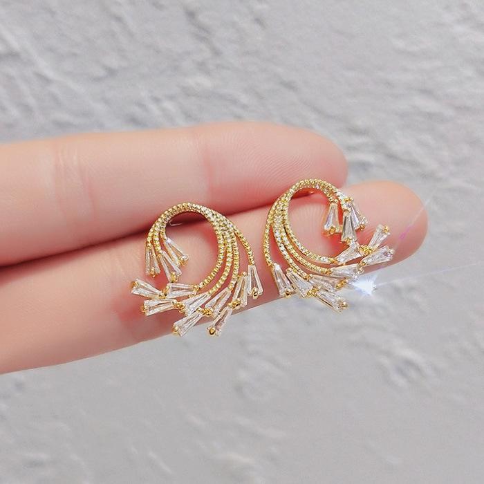 Trendy Girl Stud Earrings Imitation Zircon Super Fairy Temperament Elegant Luxury Earrings