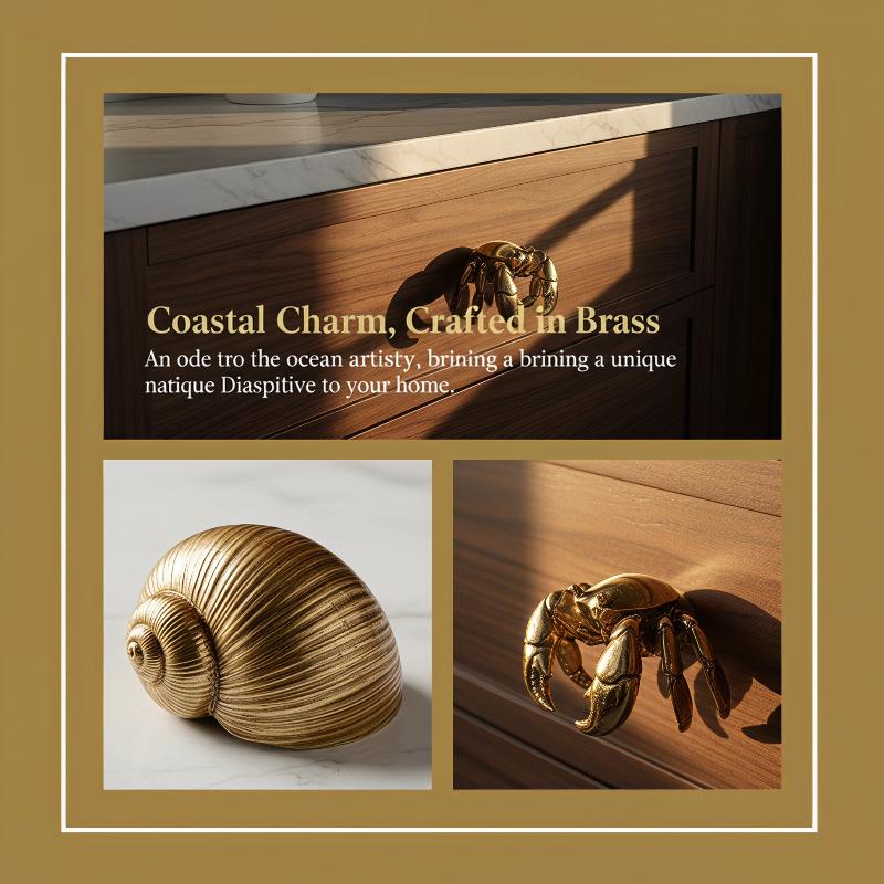 Vintage Ocean Style Hermit Crab Handles Cabinet Pulls Door Metal Handle Knobs Brass Knobs Decorative Drawers Diy