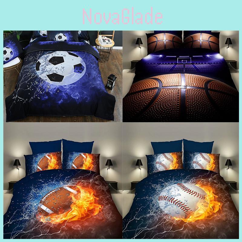 Stylish 3d Football Basketball Bedding Set Featuring Attractive Ball Game Print