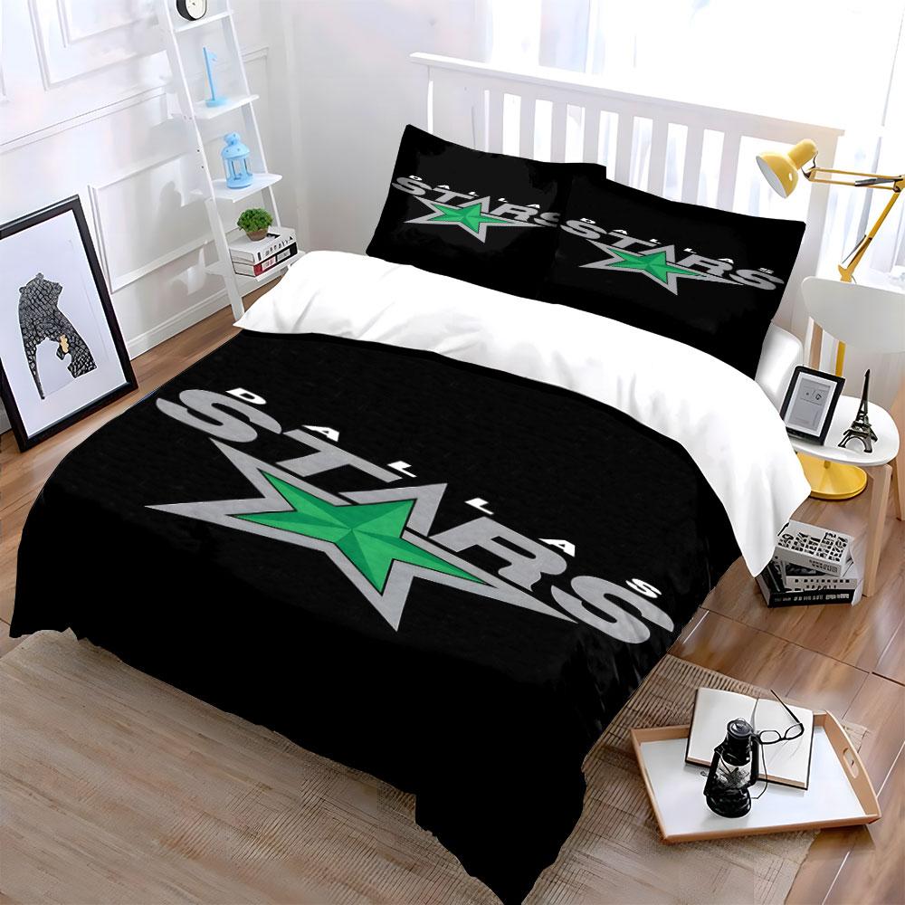 Dallas Stars Green Star Logo Design Print Bedding Set Duvet Cover Pillowcases (1* Duvet Cover 2* Pillowcases Do Not Include Comforter)
