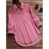 Retro Plaid Collar Long Sleeved Shirt for Women 100 Pure Cotton
