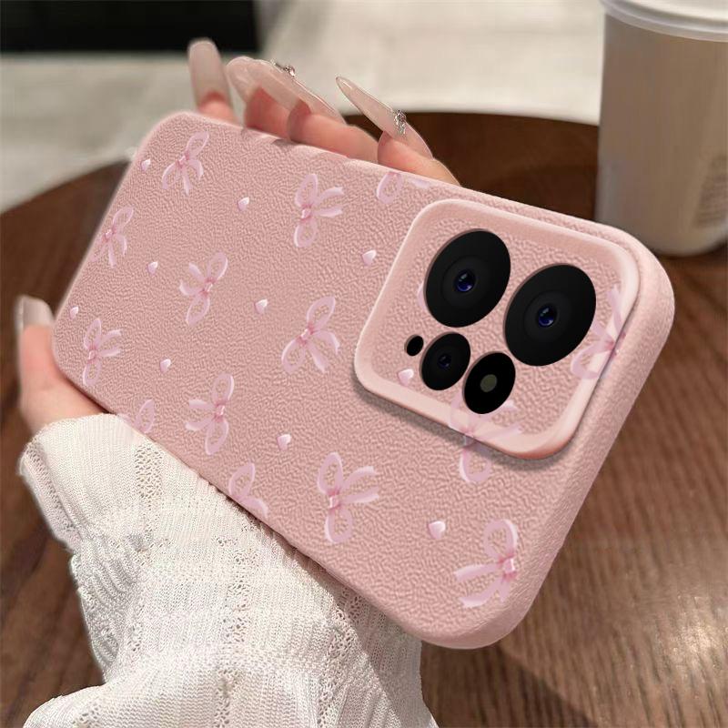 Bowknot Print Slim TPU Soft Leather Texture Case For Xiaomi 13T Pro Poco X6 Redmi Note 14 13 Pro 12 11 Matte Shockproof Lens Protection Phone Cover