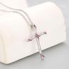 Red Corundum Cross Pendant Necklace in White Gold Plating - Christmas Gift