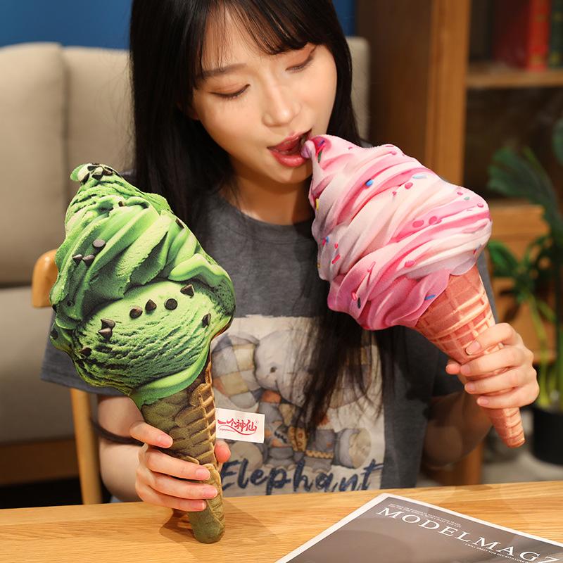 Cartoon Simulation Strawberry Matcha Ice Cream Pillow Doll Plush Toy Cone Ice Cream Doll Gift