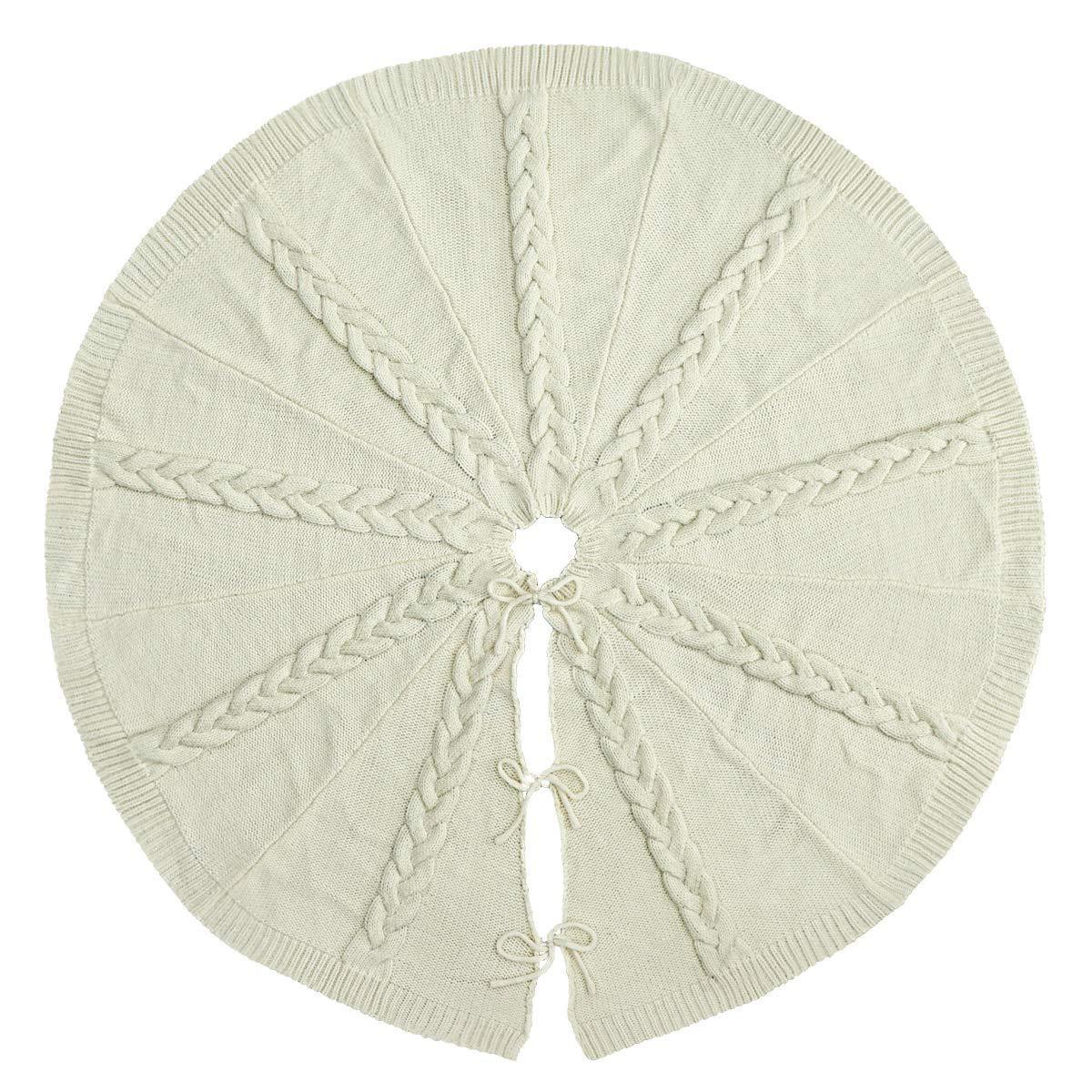 White Cable Knit Christmas Tree Skirt with Ornaments