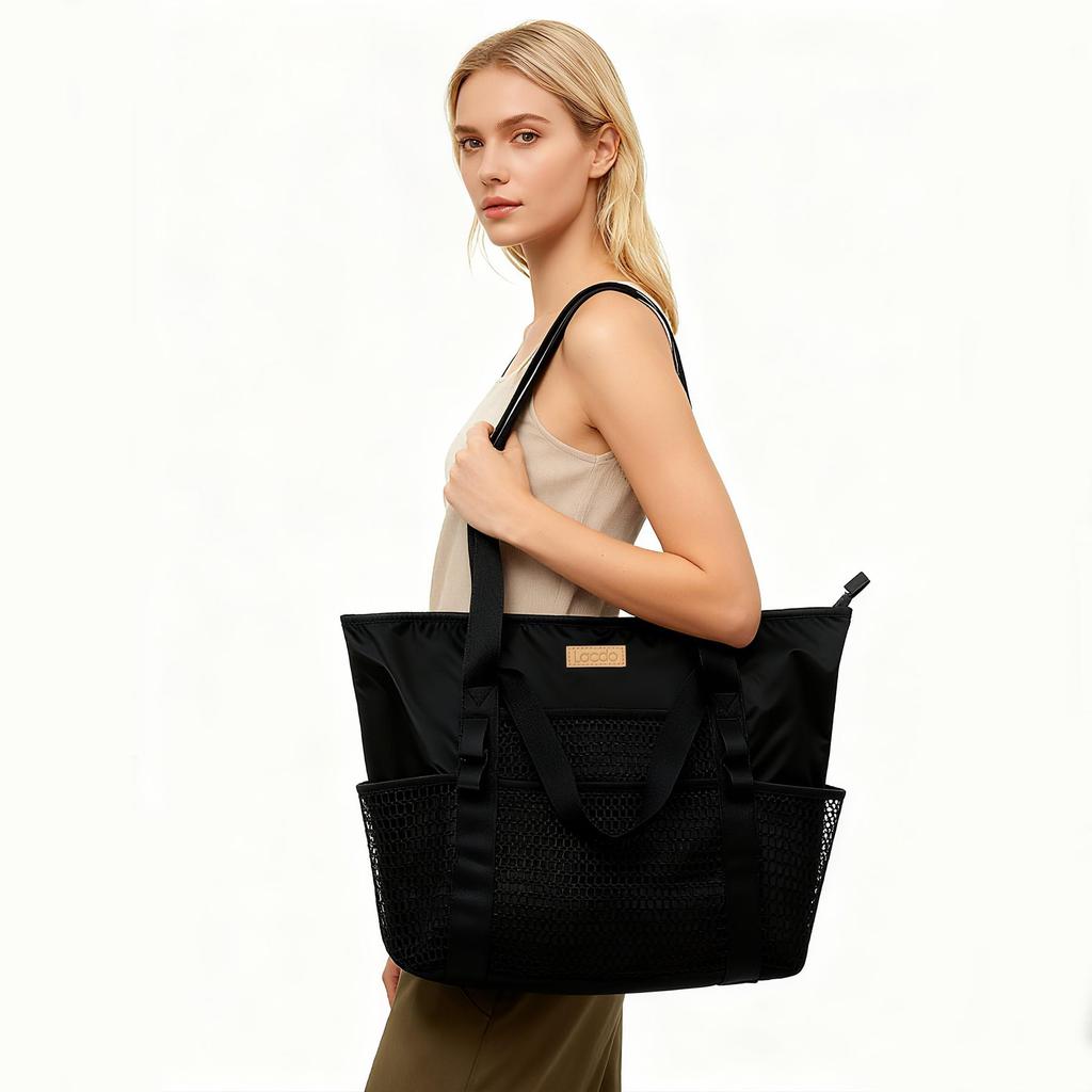 Lacdo Women's Casual Mesh Tote Bag, Hobo Bag, Foldable Handbag, Shoulder Bag, Large Capacity Beach Bag, Perfect for Travel, Picnics, and Vacation