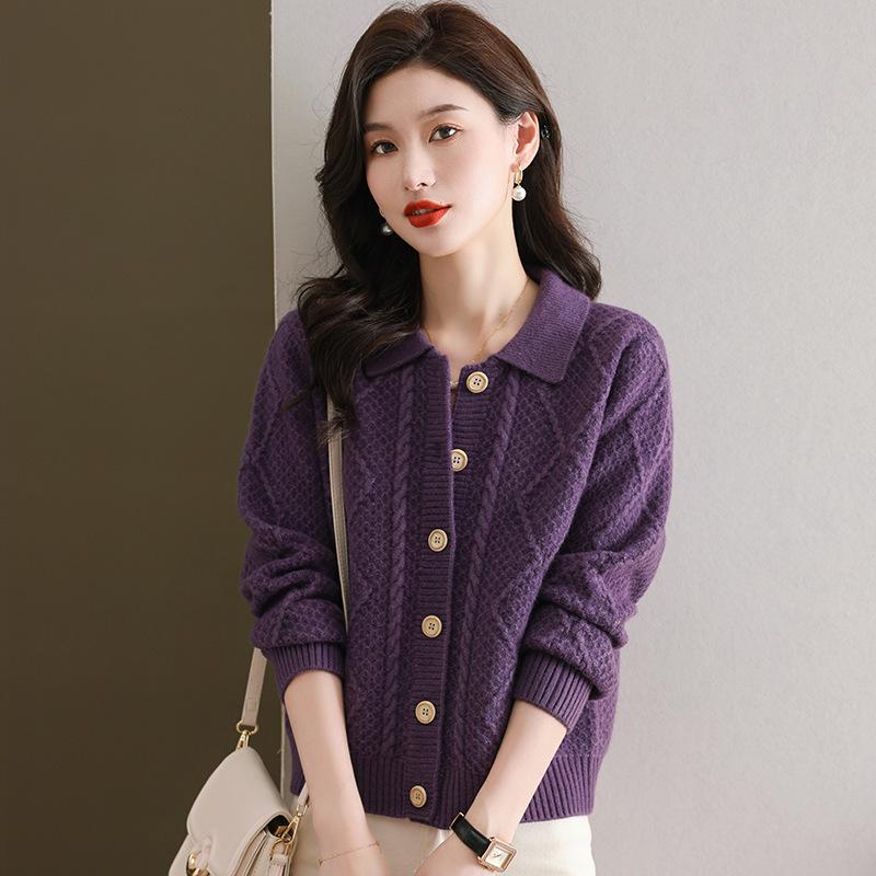 Autumn Collar Knitted Sweater Cardigan Women's Short Sweater Jacket Women's Spring and Autumn
