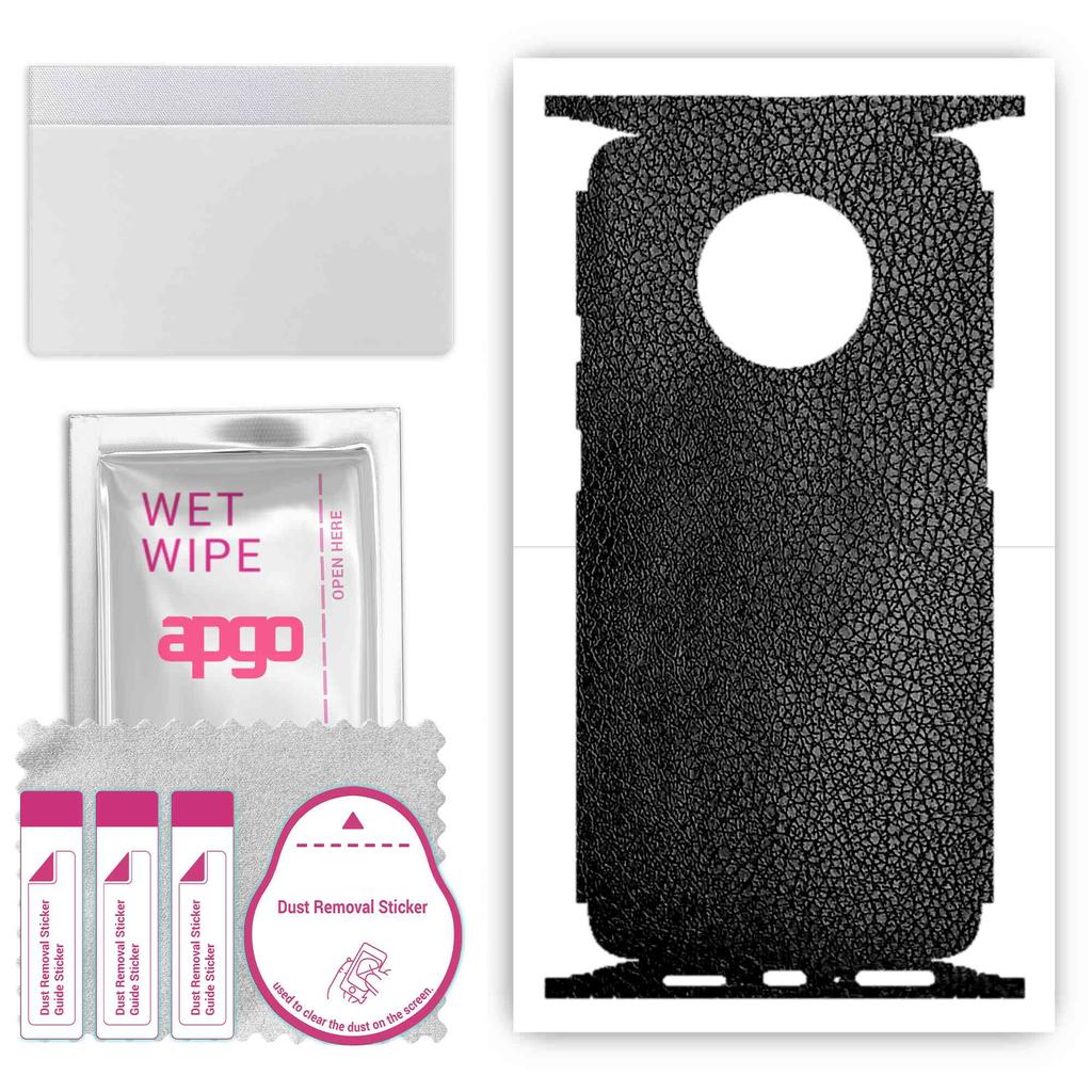 apgo Protective Skin Sticker for the Back+sides Compatible with OnePlus 7T, Full Wrap Film, Foil, Vinyl - Pattern Black Leather