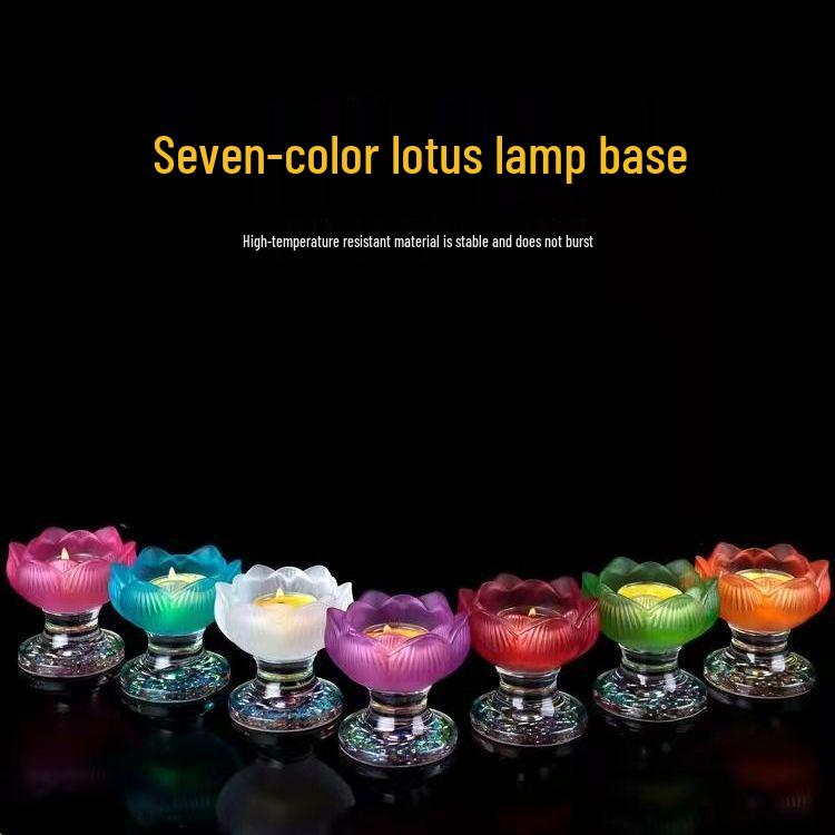Colorful Lotus Crystal Glass Ghee Lamp Holder for Buddha Offering