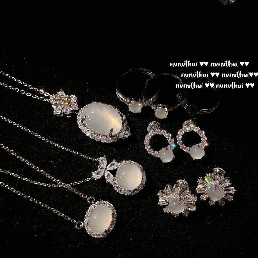 Ice Seed, Chalcedony Water Drop Gem Necklace, Water Spirit, High Ice Chalcedony Flower Earrings, Lychee Frozen Ring.