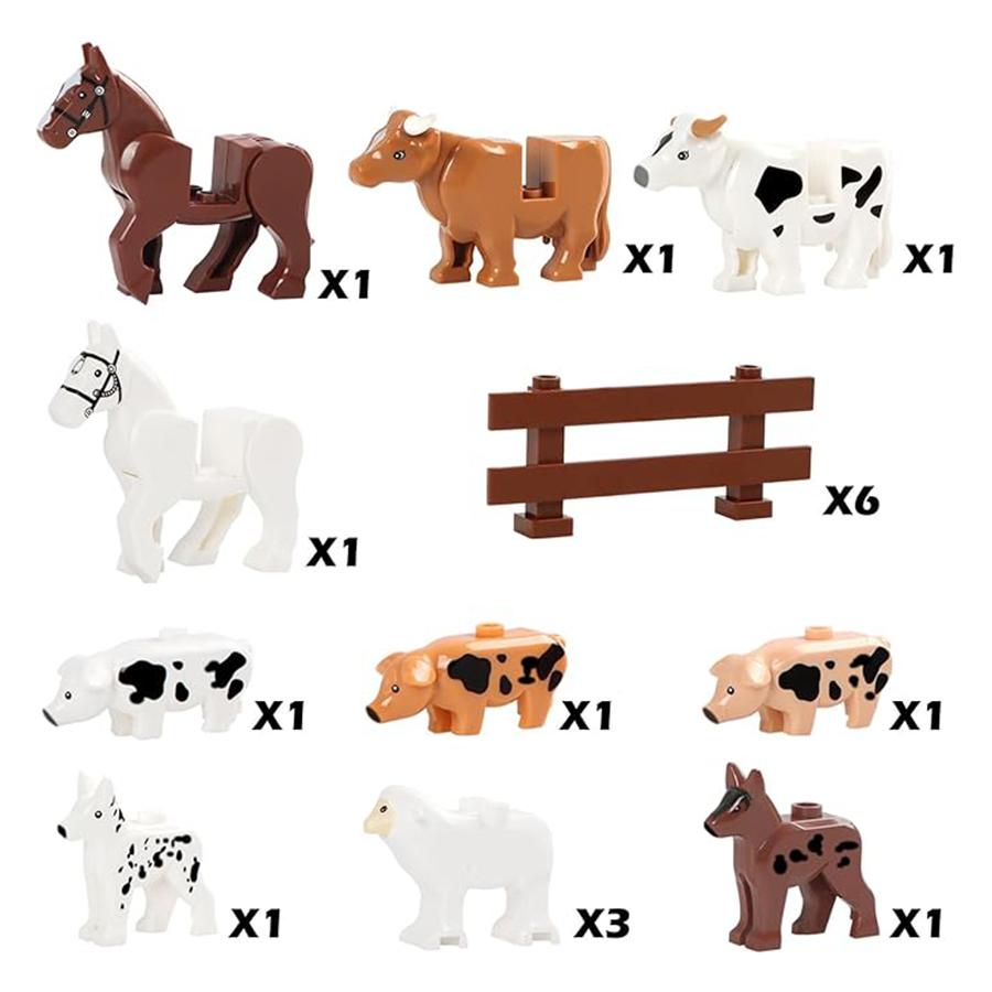 18 STÜCKE Bauernhoftiere Spielzeug Bausteinsets MOC Zubehör Steine Pferd Hund Schwein Kuh Schaf Kompatible Steine Kindergeschenke