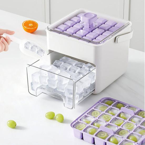Large Capacity Ice Cube Maker with Storage Bin Shovel 50 Cube Ice Container BPA-Free Easy-Press Ice Cube Tray for Home Camping Party