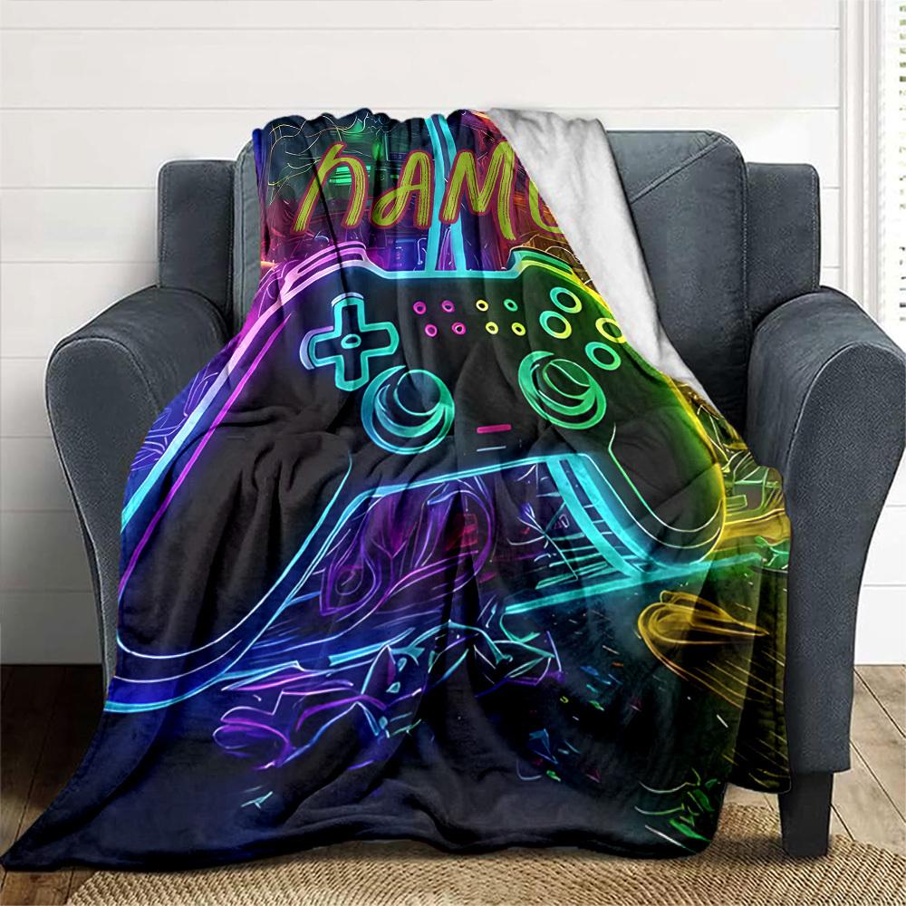 Vibrant Neon Gaming Controller With Colorful Circuitry Background Cozy Personalized Blanket Personalized Text Comfortable Great For Sofa Couch Office