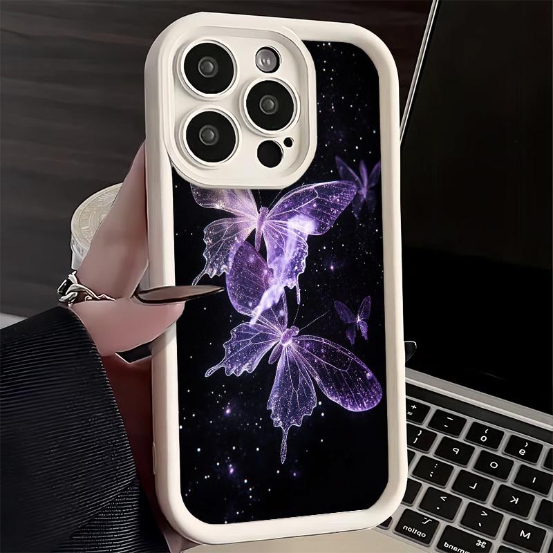 Phone Case for iPhone 17 Air 16E 15 16 Pro Max Beautiful Purple Butterfly Cover 14 Plus 13 12 Mini Soft Shell Silicone Fundas