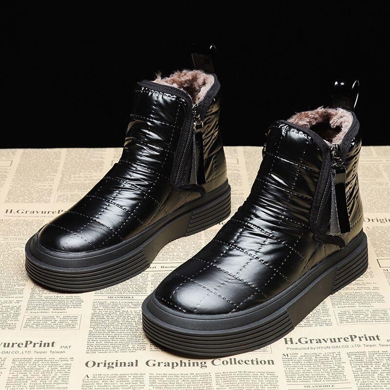 Waterproof Booties Women's Snow Boots Boot Short Barrel Flat Shoes for Women Hot Silver Warm Low Shoe Winter 2024 Elastic Furry