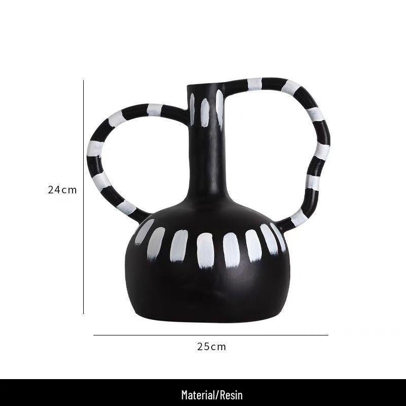 Elegant Black and White Striped Resin Vase for Home Decor