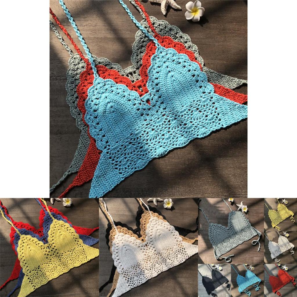 Crochet Women Lace Vest Crop Top Knitted Bra Boho Beachwear Bikini Holiday Tank