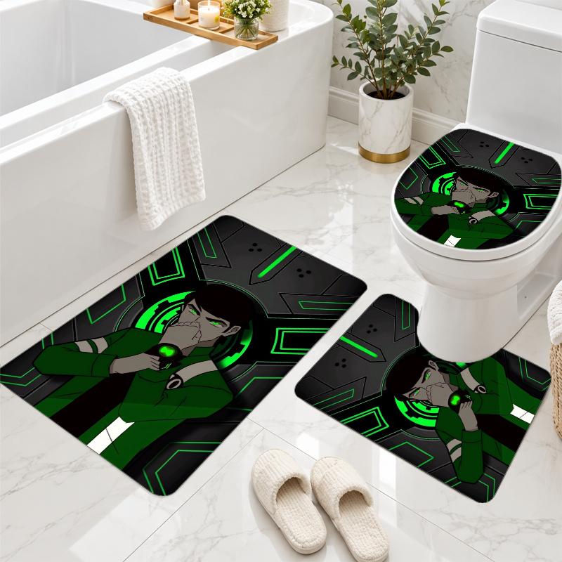 3Pcs Flannel Toilet Mat Set Ben 10 Bathroom Rug Non Slip Bath Carpet Home Decor