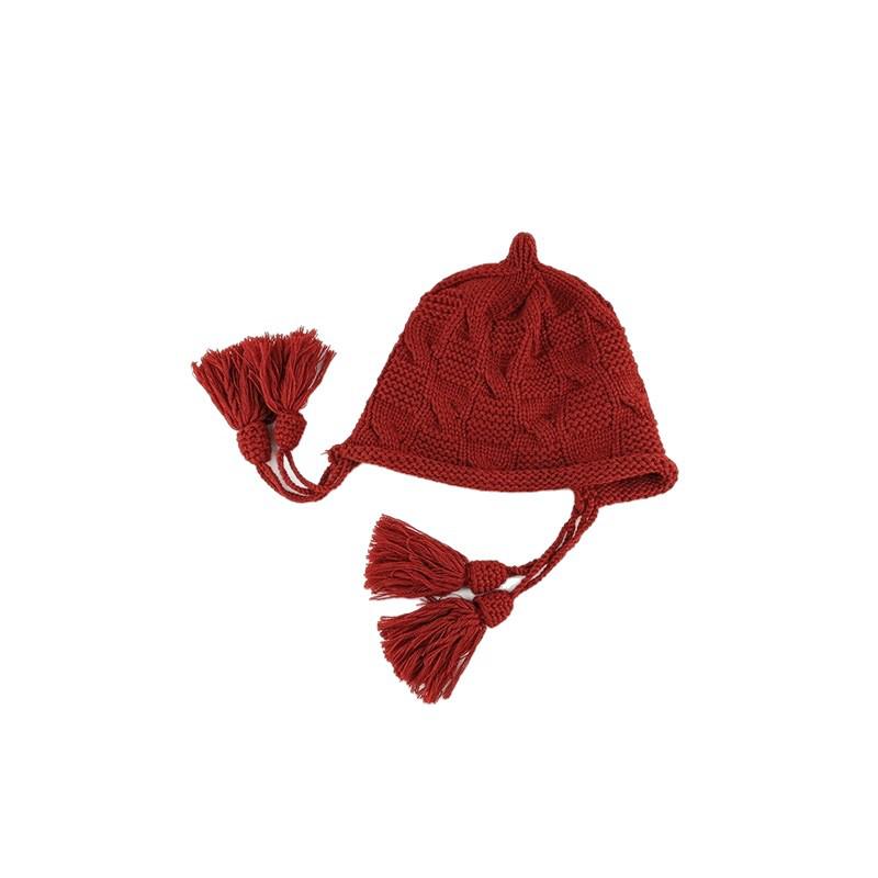 Women's Handmade Red Wool Tassel Hat - Warm Ear Protection for Autumn & Winter, Korean Fashion
