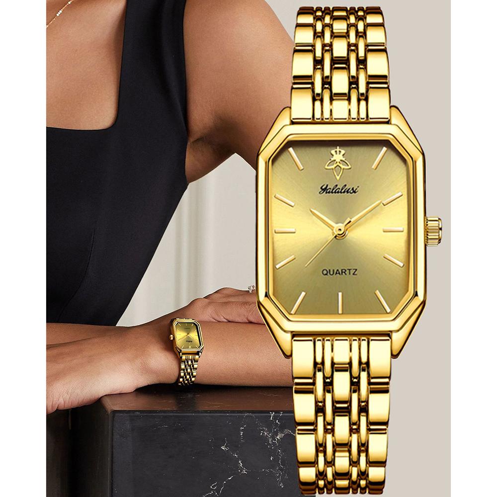 Elegant Vintage Octagonal Ladies Wristwatch Golden Case Quartz Watches Wateproof Steel Strap