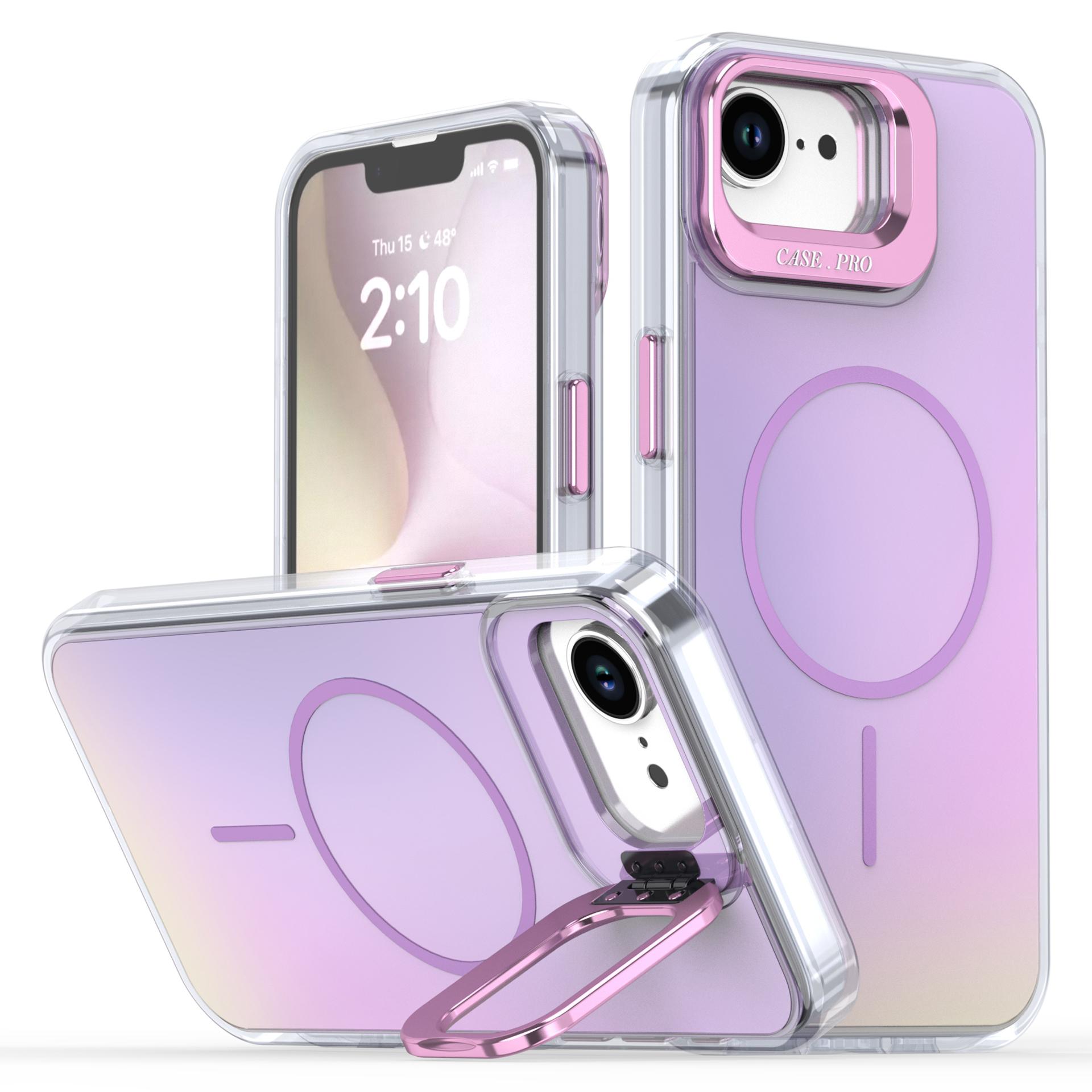 

For iPhone 16e Case Compatible with MagSafe TPU+Acrylic Phone Cover with Lens Frame Kickstand Purple
