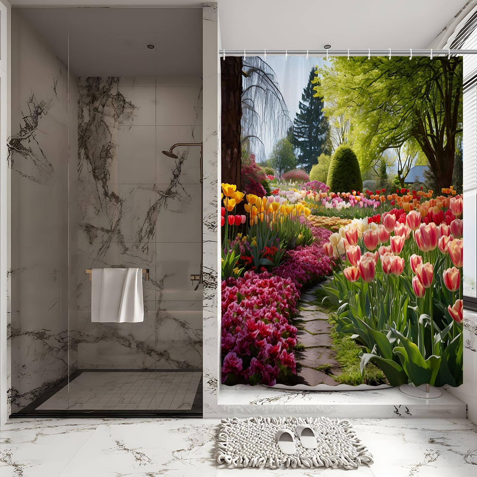 

Spring Tulip Garden Shower Curtain - Vibrant Flower Path & Lush Greenery Theme for Bathroom Decor, Adds Freshness and Beauty W90XH180cm