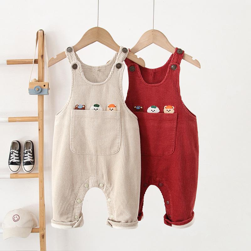 2025 Winter Koreanischer Stil Baby Cord Latzhose mit Druckknöpfen und Samtfutter für 0-3 Jahre