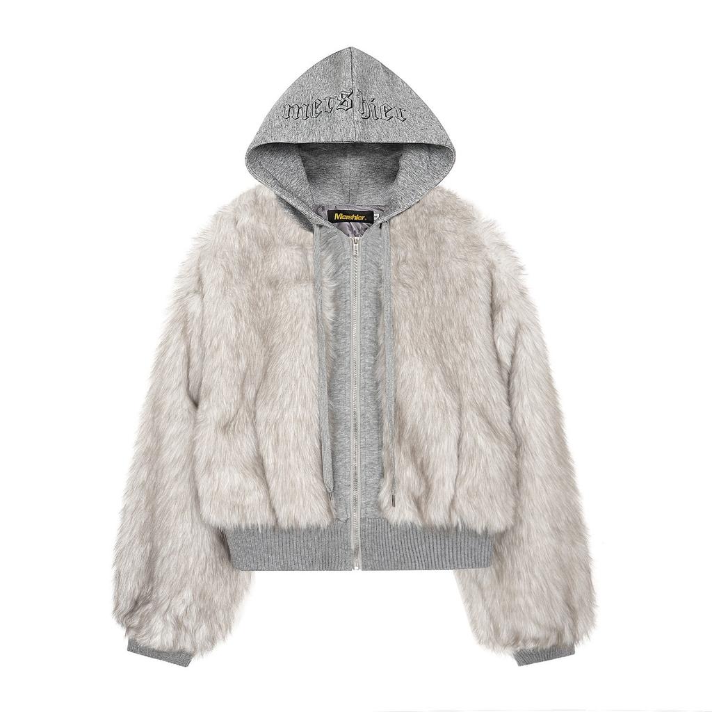 2KWEIRD Faux Fur Jacket Plush Hooded Sweatshirt Loose Thicken Hoodies Outerwear Top Women's Winter Fur Coat
