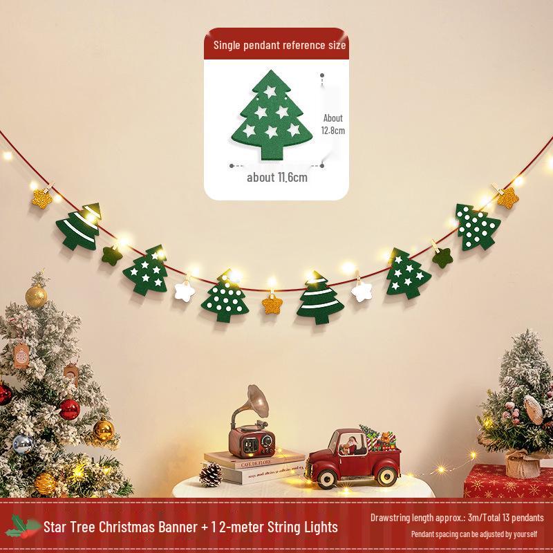 Christmas Tree Hanging Ornaments & Festive Decorations with Atmosphere Lights & Pull Flowers