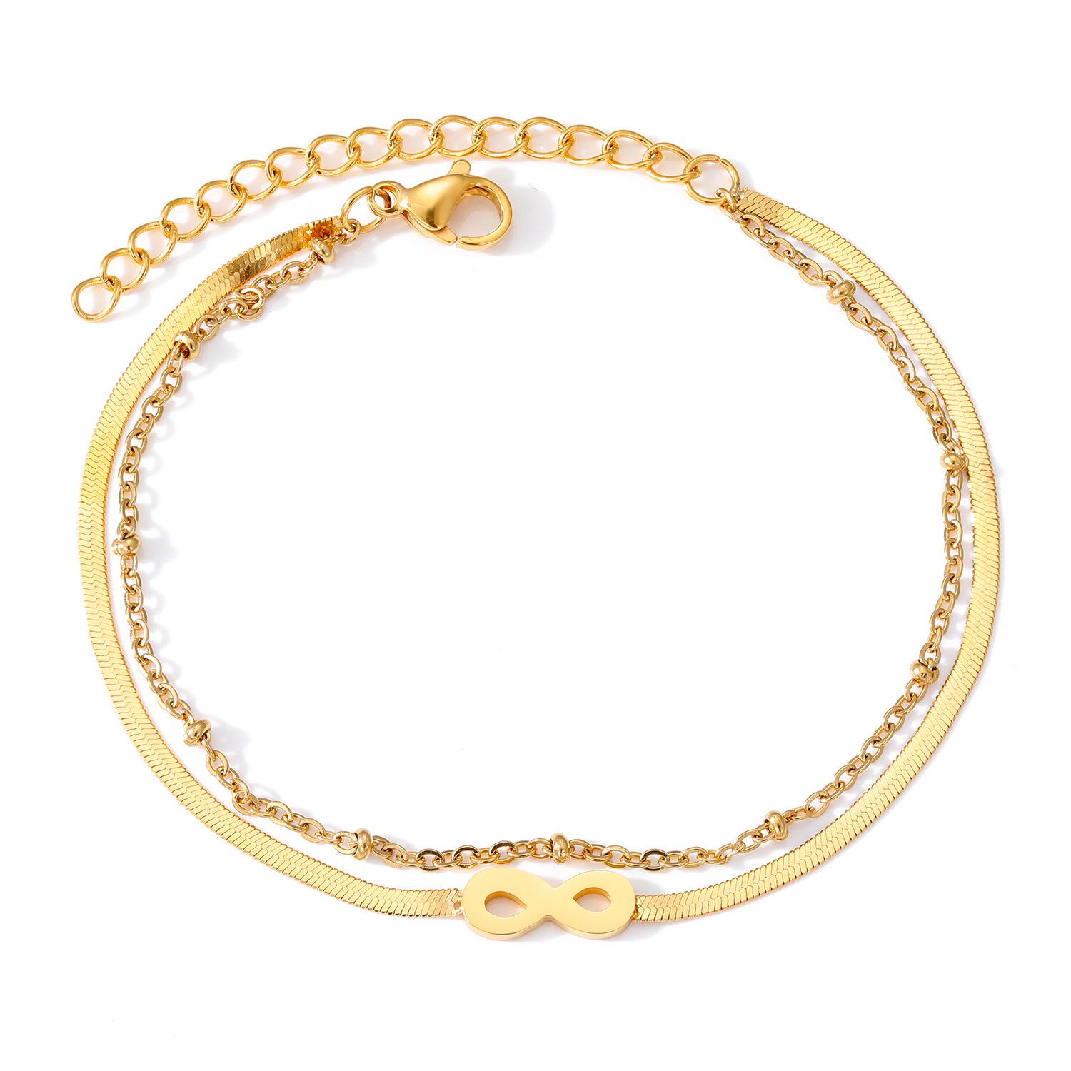 

Цепочка-змейка из нержавеющей стали, 8-слойный браслет, золотой символ бесконечности, перевернутый, 8-символьная тонкая цепочка в виде змеиной кости, золотая цепочка из бусин, двойная ручная бижутерия