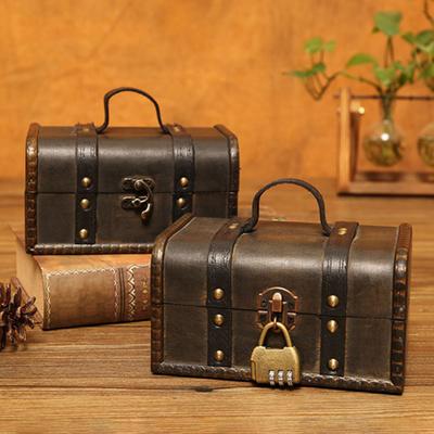 Wooden Organizer Retro Decorative Supplies Wood Vintage Pirate Treasure Chest for Photography
