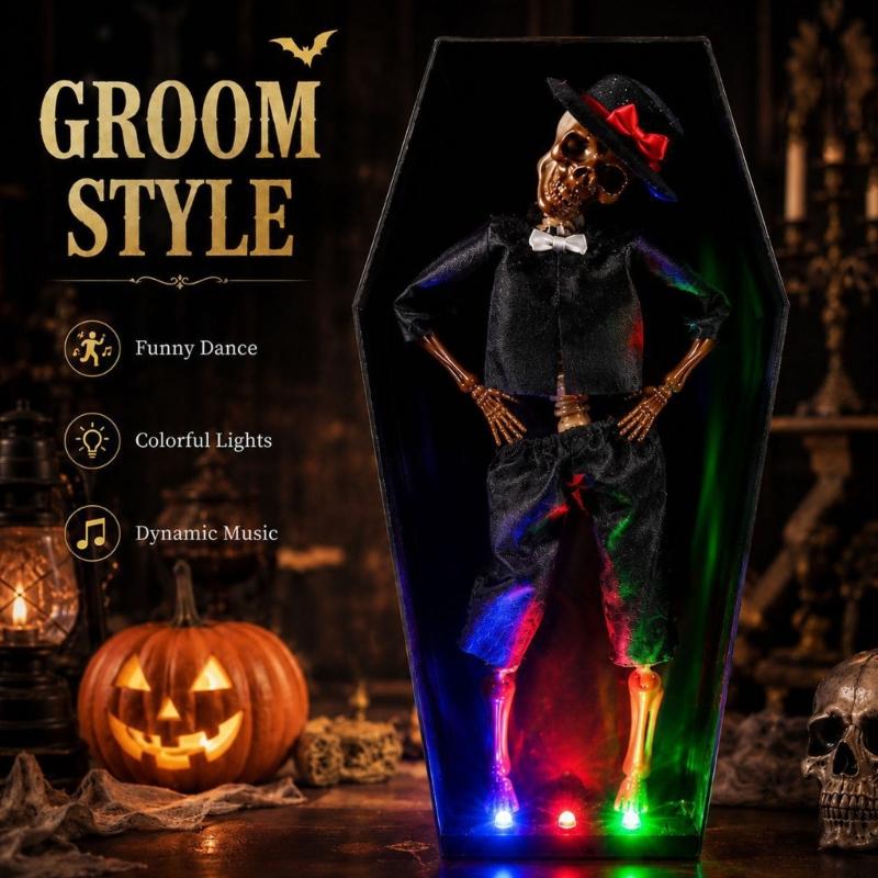 Espositore a Forma di Bara di Halloween con Azione Animata, Luce Interna e Suono per Styling di Feste e Scene Serale