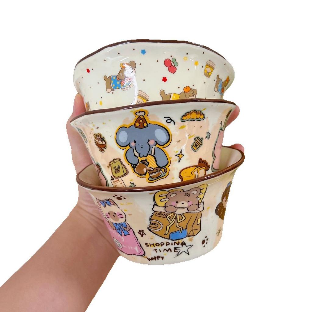 Ins Style Ceramic Household Hat Bowl High Value Cute Girl Rice Bowl Tableware Cartoon Breakfast Dessert Salad Bowl