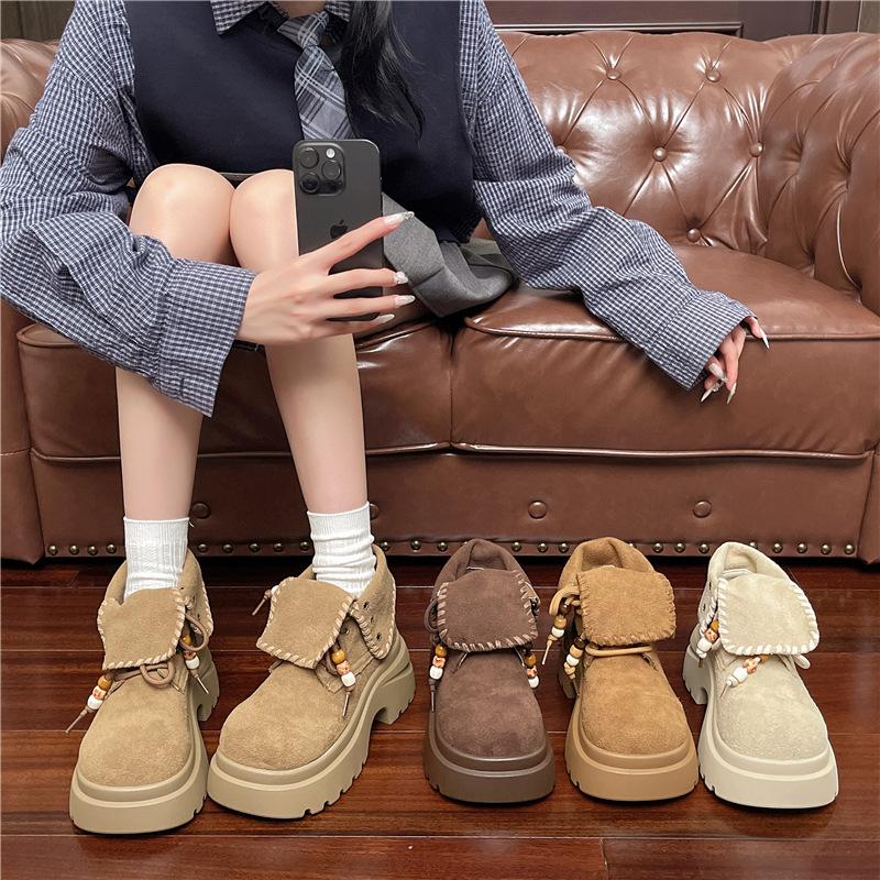 Flip soft-soled Martin boots women's 2025 autumn new fashionable versatile thick-soled muffin color matching lace-up casual short boots