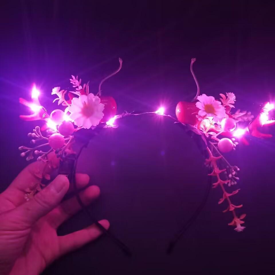 Glowing Reindeer Berry Antler Headband for Christmas & Halloween Parties