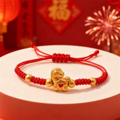 Braided Red Thread Rope Zodiac Bracelet Adjustable Golden Jewelry Feng Shui Amulet Hand Rope Horse Year Bracelet 2026 Year