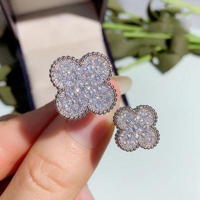 Full Diamond Double Flower Ring Women's Open On Flowers Finger Ring Couple Gifts and Jewelry