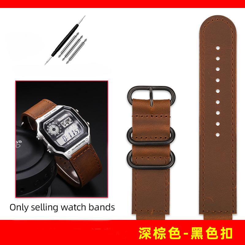 

18mm Retro Leather Strap For Casio AE-1200/1300 F-108 W-218 A158w/A168 DW-H5600 F91w men s Vintage Cowhide Watch Band with tools 18mm темний коричнево чорного кольору