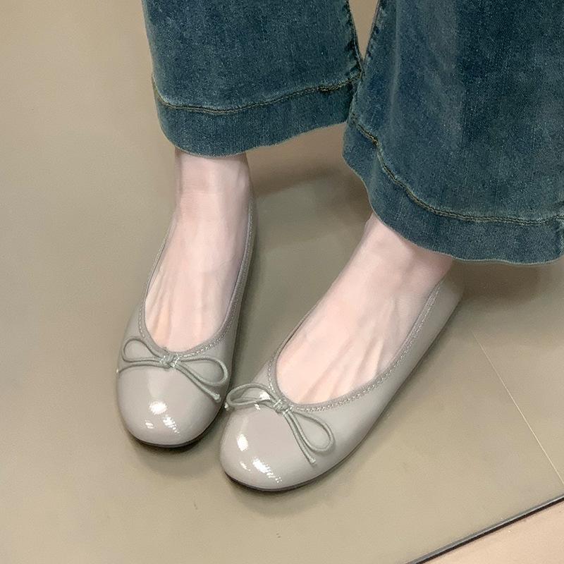 Round head bow flat bottom small red shoes 2025 new shallow mouth versatile ballet women's shoes
