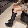 European and American pointed toe boots women's new 2025 spring/summer 2025 large circumference slimming straight leg boots wedge knight boots