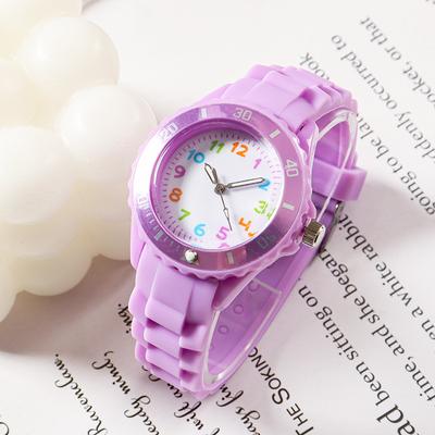 Niedliche Weiche Silikonarmbanduhr für Kinder Jungen Mädchen Bunte Ziffern Analoguhr für Kinder Wasserabweisende Quarz-Armbanduhr