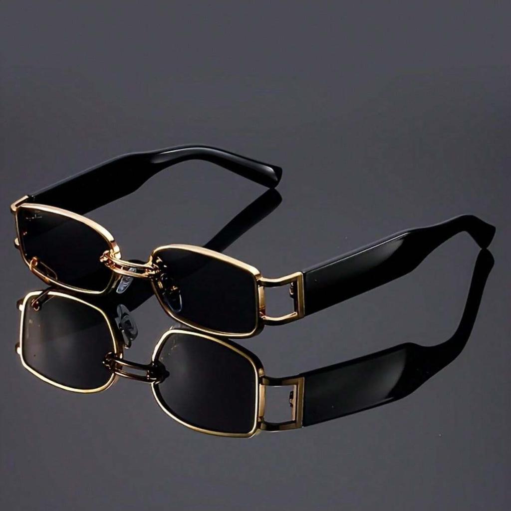 1pc Trendy Vintage Punk Rectangle Metal Frame UV400 Sunglasses Square Sun Shade Eyewear for Women Men Beach Vacation Eyeglasses