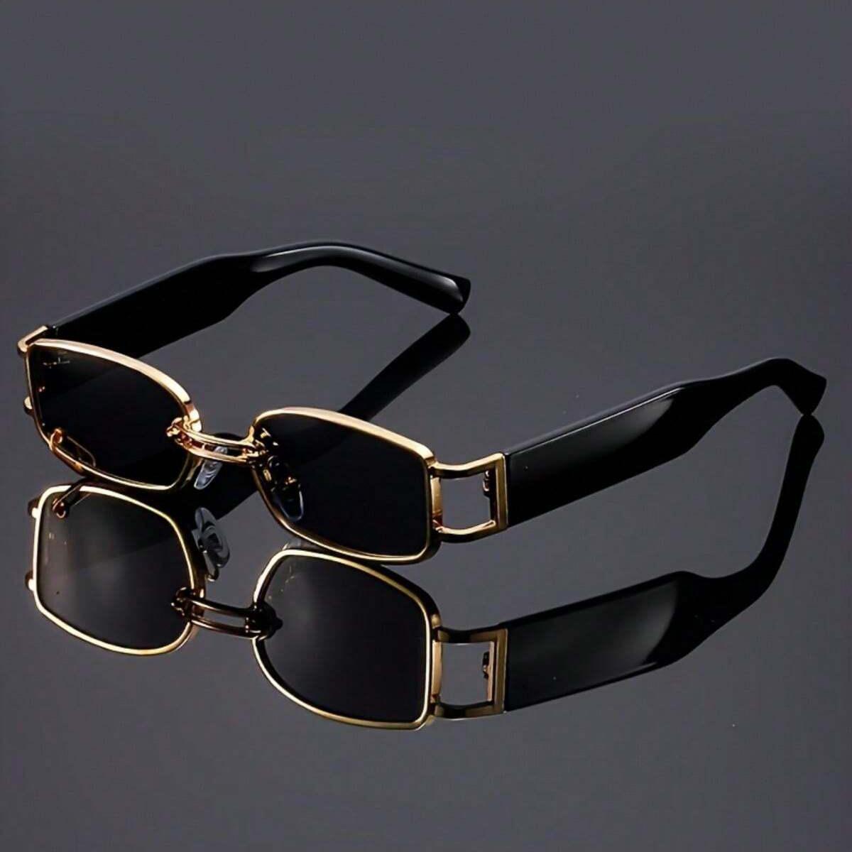 

1pc Trendy Vintage Punk Rectangle Metal Frame Square Sun Shade Eyeglasses UV400 Sun Glasses for Ladies and Gentlemen Beach Vacation Eyeglasses