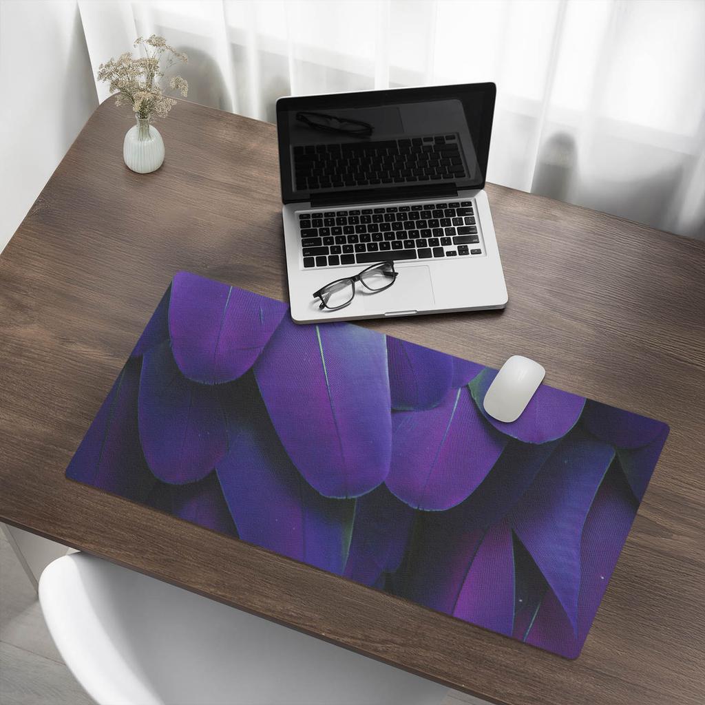 Vinyl Desk Mat with Stylish Feather Print in Shades 90x45 cm