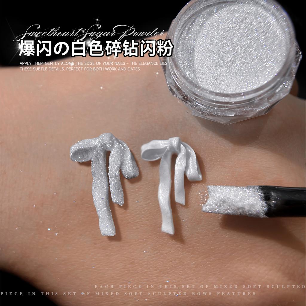 Explosive Shining Nail Accessories Broken Powder 2026 New White Fine High Gloss Star INS Decoration